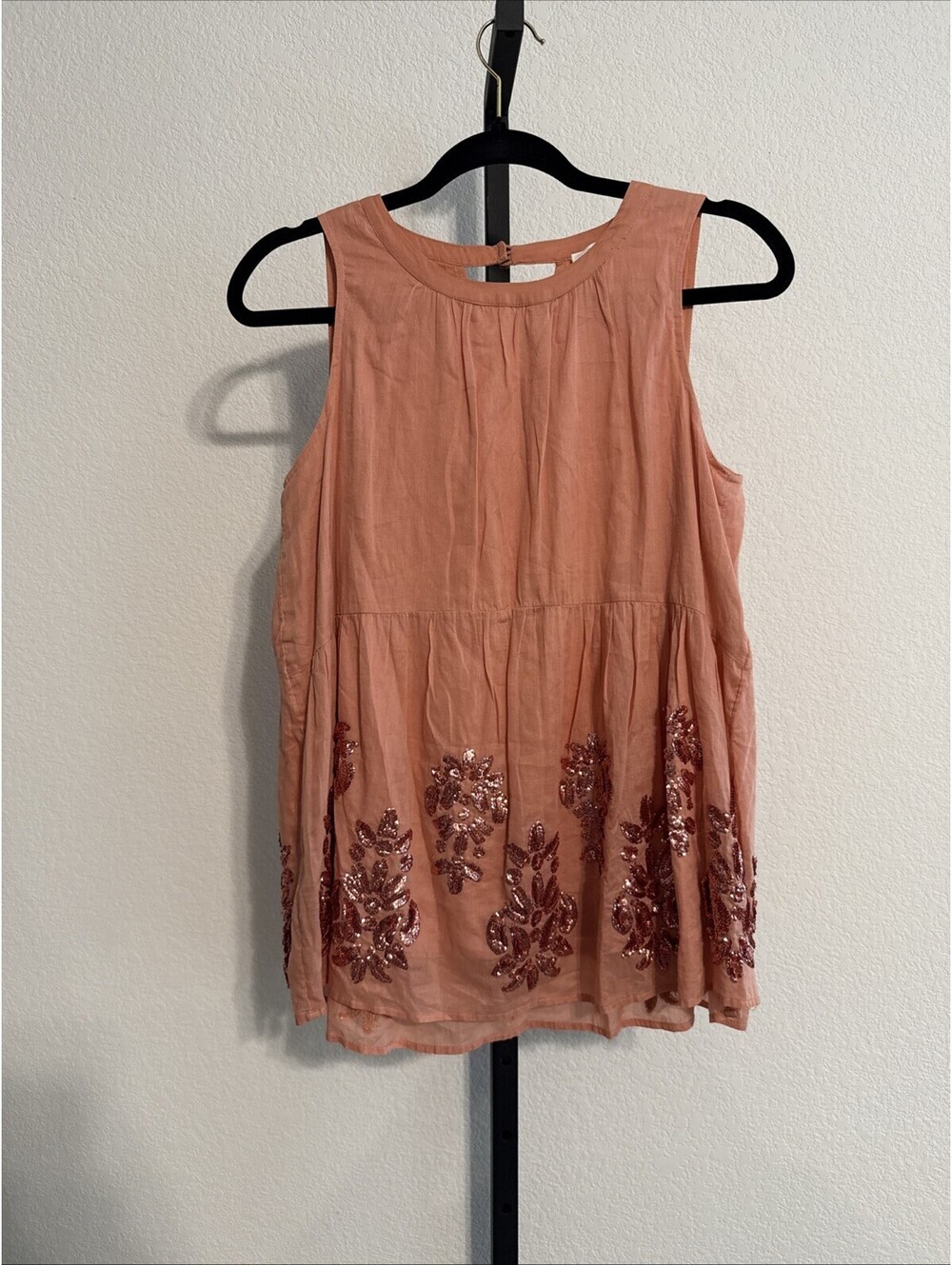 ANTHROPOLOGIE Maeve Floral Sequin Babydoll Tank Top Woman’s MED
